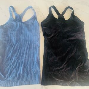 Women's Lulu lemon Blue and Black Ribbed Tank Tops with built- in bras